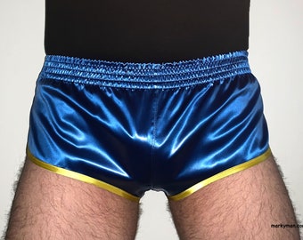racer shorts M 2.0 extra short wetlook satin shorts shiny blue royal runner pants glossy shorts