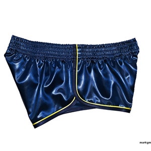 Short M short 2.0 Satin Sprinter wetlook brillant satiné bleu jaune short brillant pantalon de sport brillant image 2