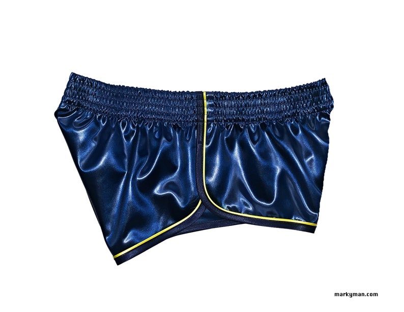 Short M short 2.0 Satin Sprinter wetlook brillant satiné bleu jaune short brillant pantalon de sport brillant image 2