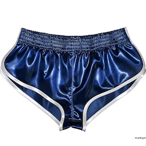 racer shorts S short 2.0 satin wetlook satin shiny dazzle dark blue high cut shorts