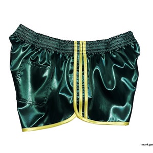 Short Sprinter XL wetlook brillant satin short poche satin satin short de sport vert foncé jaune image 2