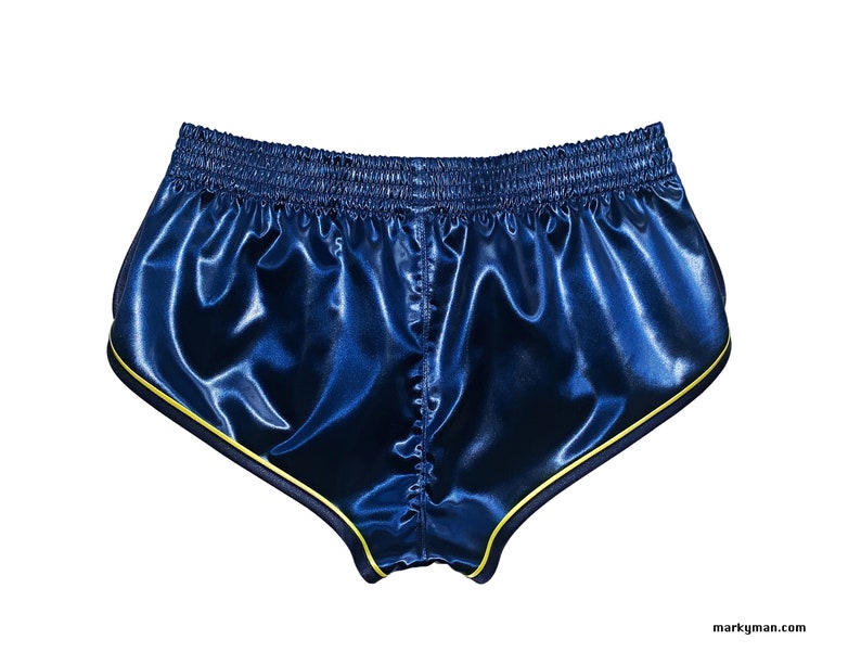 Short M short 2.0 Satin Sprinter wetlook brillant satiné bleu jaune short brillant pantalon de sport brillant image 3