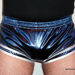 Shorts L kurz 2.0 Satin Sprinter wetlook blau weiß kurze Glanzshorts racer Sportshorts Bild 2