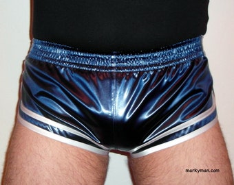 Short M short 2.0 Satin Sprinter wetlook bleu - blanc short brillant short de sport racer