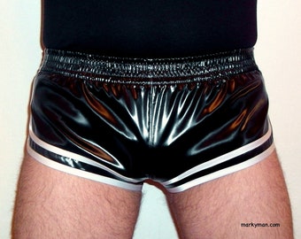 racer shorts L short 2.0 satin wetlook satin bright shiny glossy black white stripes