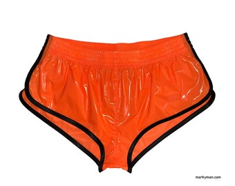 Shorts M neon kurz 2.0 Nylon Glanznylon Sportshorts Glanz wetlook Sprintershorts neonorange