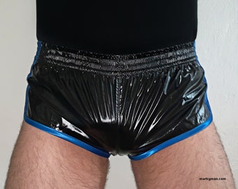 racer Shorts M short 2.0 nylon wet look black shiny running shorts glanznylon