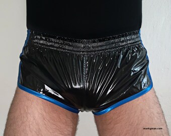 racer Shorts M short 2.0 nylon wet look black shiny running shorts glanznylon