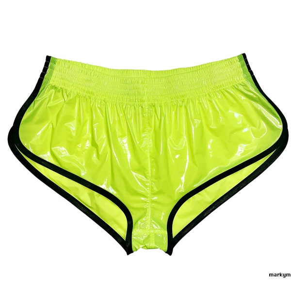 neon brillant court 2.0 Short M Nylon humid wet look running shorts jaunt fluo noir