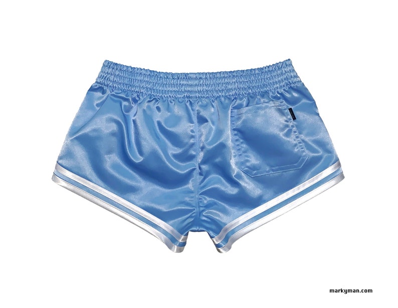 shiny runner shorts XS soft slippery vintage nylon satin light blue and white image 3
