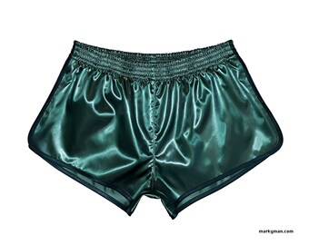 shiny runner shorts L wetlook slippery Satin bright glossy dark green