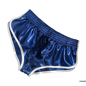 Short M short 2.0 satin sprinter avec bosse wetlook bleu blanc short brillant short racer slip short de sport image 4