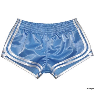 shiny runner shorts XS soft slippery vintage nylon satin light blue and white image 1