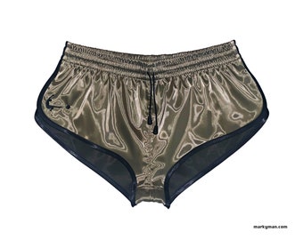 extra courte short M douce olive irise vert shiny tissue