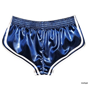 Short M short 2.0 Satin Sprinter wetlook bleu blanc short brillant short de sport racer image 4