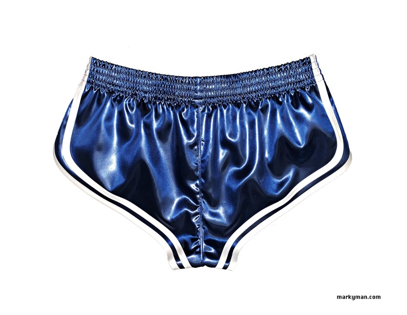 Shorts L kurz 2.0 Satin Sprinter wetlook blau weiß kurze Glanzshorts racer Sportshorts Bild 4