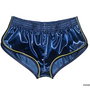 Short M short 2.0 Satin Sprinter wetlook brillant satiné bleu jaune short brillant pantalon de sport brillant image 1