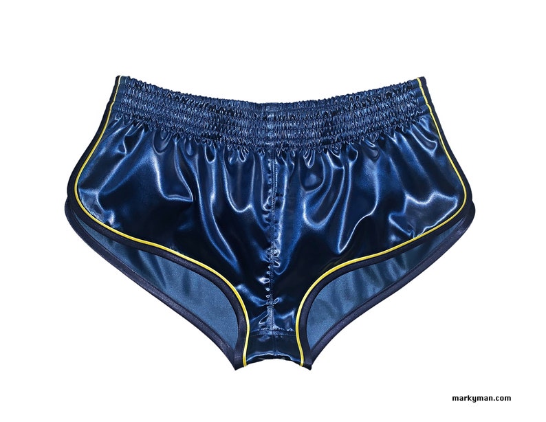 Short M short 2.0 Satin Sprinter wetlook brillant satiné bleu jaune short brillant pantalon de sport brillant image 1