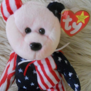 Ty Beanie Baby Spangle Pink Face Bear June 14 1999 Retired with Tag Error.4th July Patriotic Gift. image 5