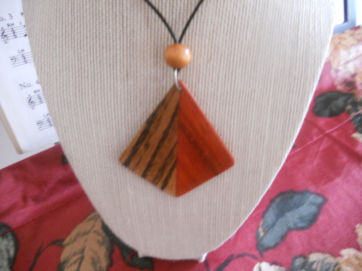 Exotic Padauk and Zebra Wood Pendant. Wooden Jewelry