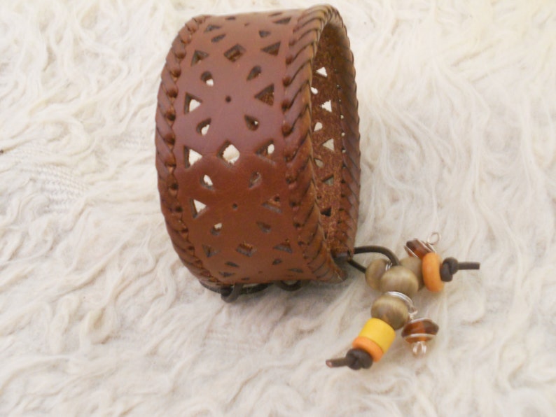 Leather Cuff Bracelet. Bohemian Handcrafted Bracelet.Bonded image 0