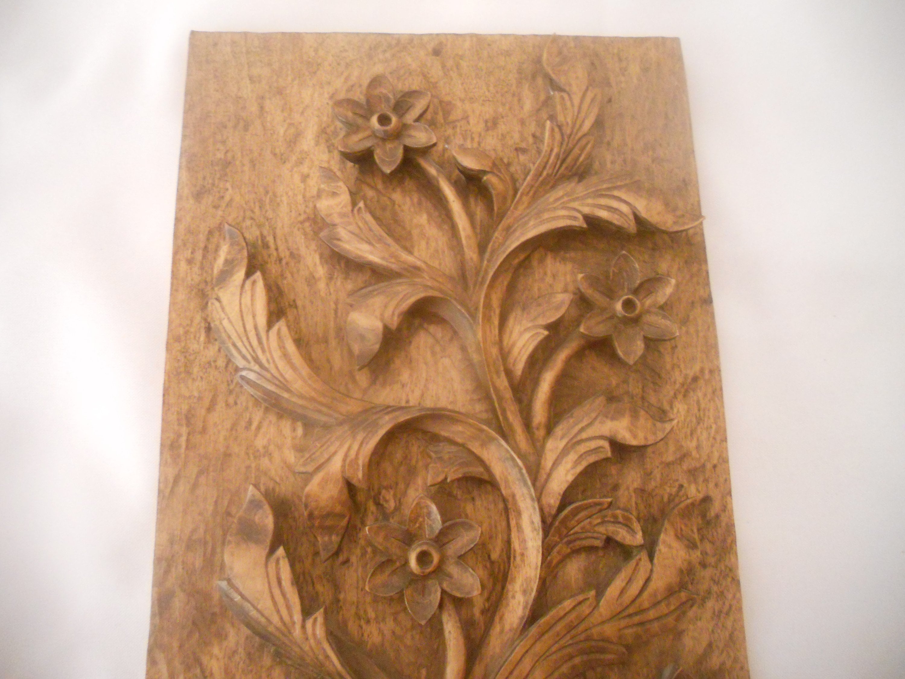 Hand-Carved Wooden Plaque Featuring a Maple-Leaf by Sayid Ghanbari
