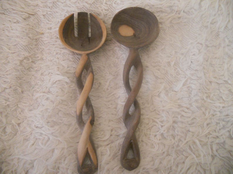 Vintage Hand Carved Wood Spoon and Fork.Kitchen image 0