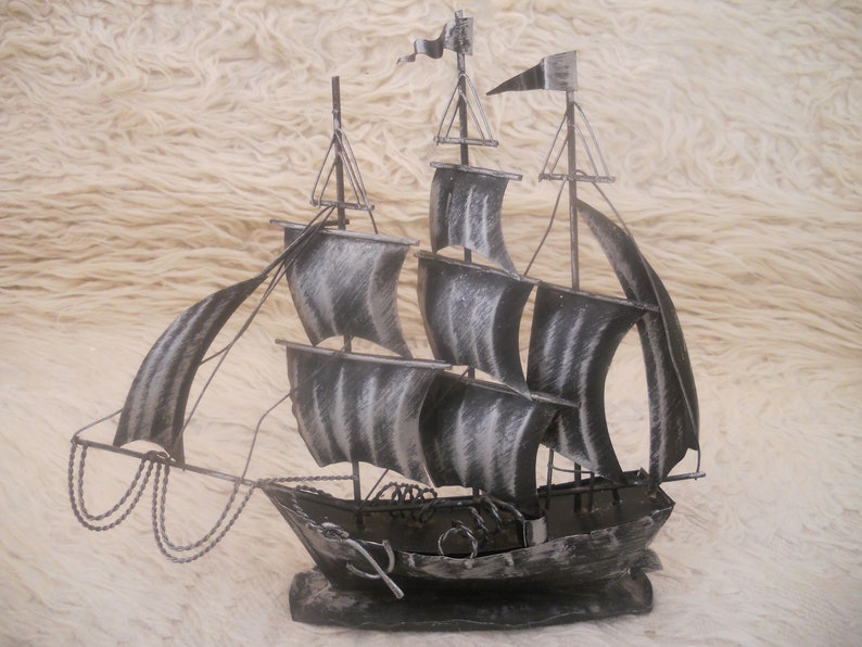 Vintage Sailboat Tin Ship Model.Made in Hong Kong.Collectible image 0