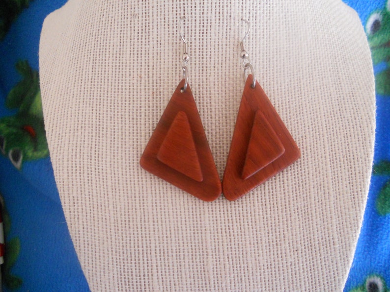 Exotic Wood Padauk Earrings.Wooden Jewelry. Handcrafted image 0