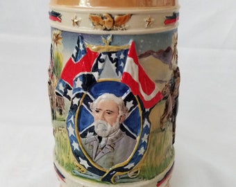 Vintage German Beer Lidded Stein Robert E. Lee. 3 D Collectible Gerz Beer Mug Made in Germany. RARE.