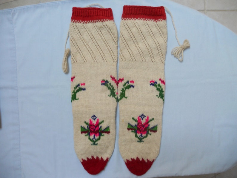 Hand Knitted Bulgarian Folk Art Socks.Traditional Natural Wool image 0