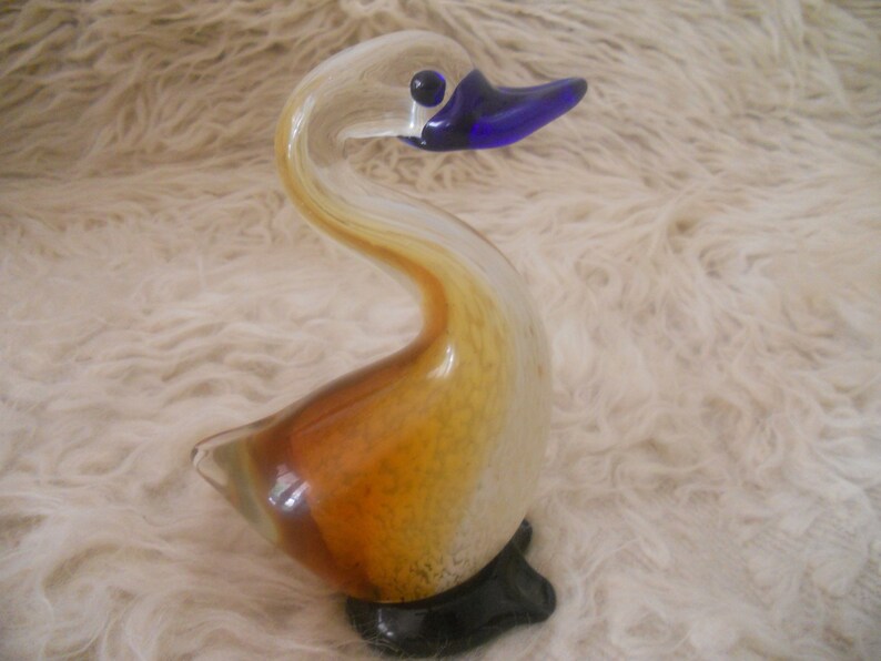 Glass Goose Figurine.Handmade Blown Glass Amber Colored Duck image 0