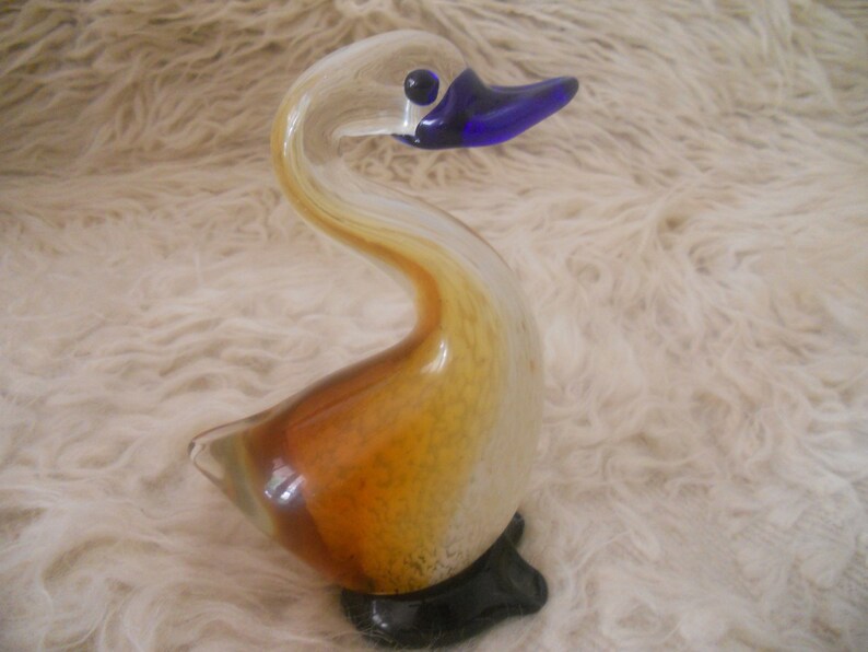 Glass Goose Figurine.Handmade Blown Glass Amber Colored Duck image 0