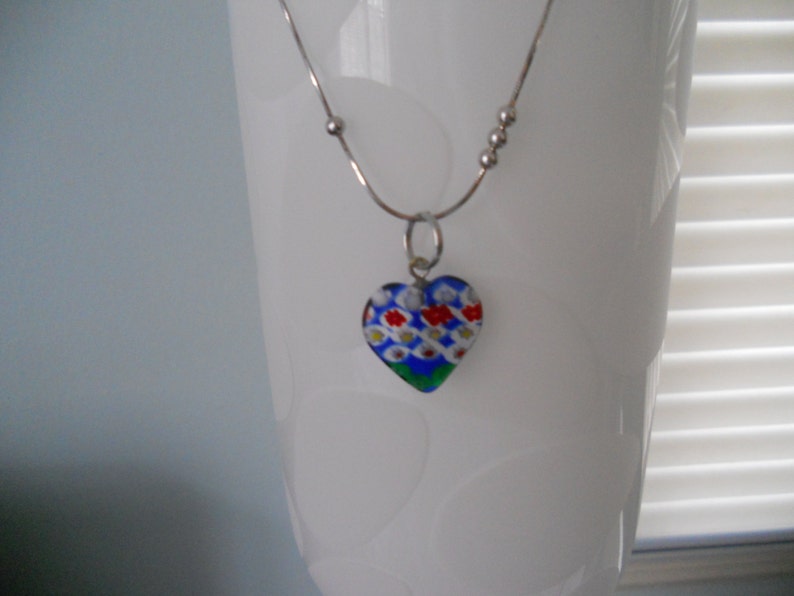 Necklace. Murano Glass Handcrafted Pendant.Multicolored Heart image 0