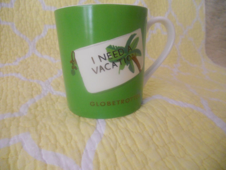 Kate Spade I Need a Vacation Coffee Mug. Green Globetrotter image 0
