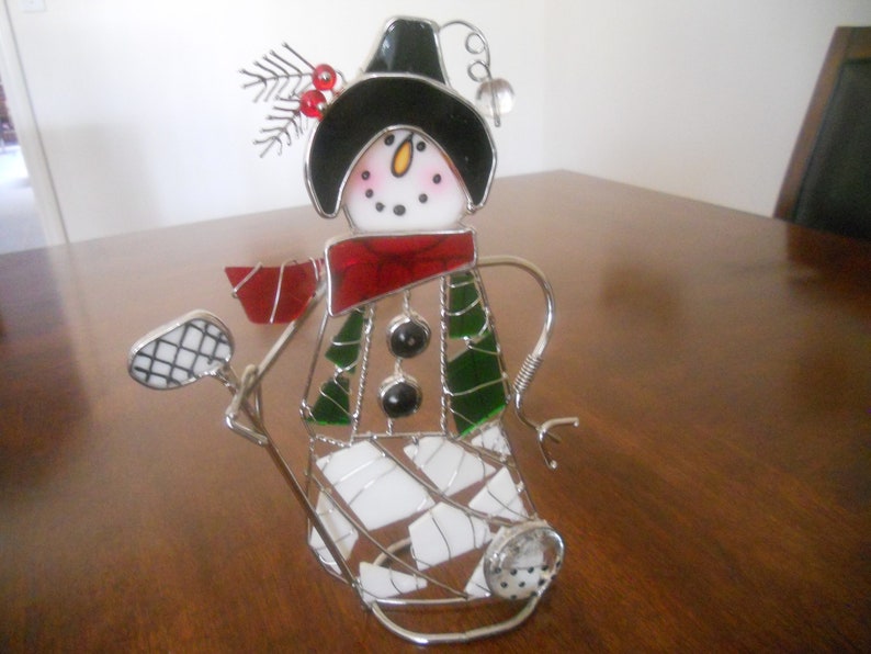 Stained Glass Desktop Snowman. Unique Holiday Decoration for image 0