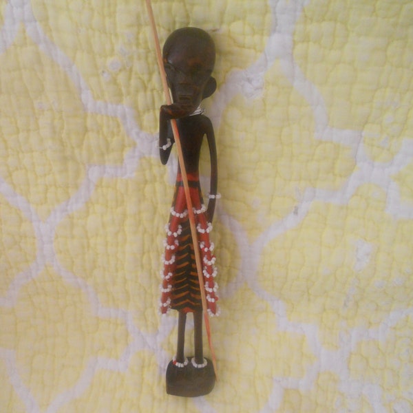 Vintage Masai Wood Figurine. African Wooden Warrior Sculpture. Wooden Art. Housewarming. Man Cave Decor. Gift for Him.