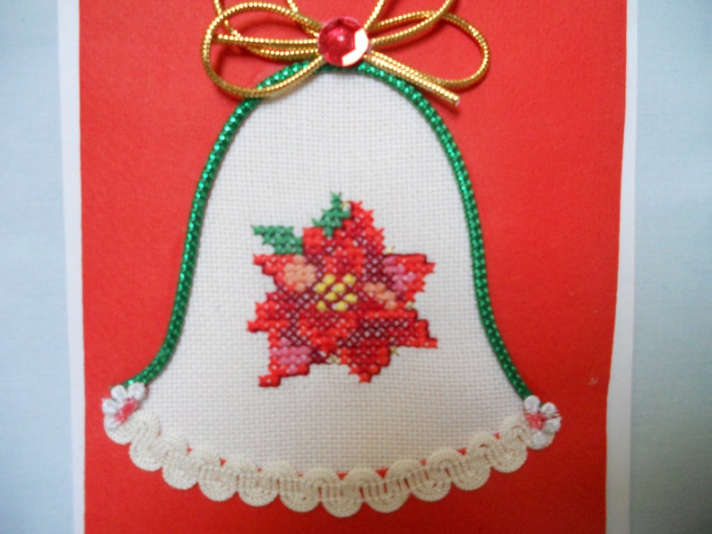 Hand Embroidered Greeting Card. Cross Stitch.Christmas image 0