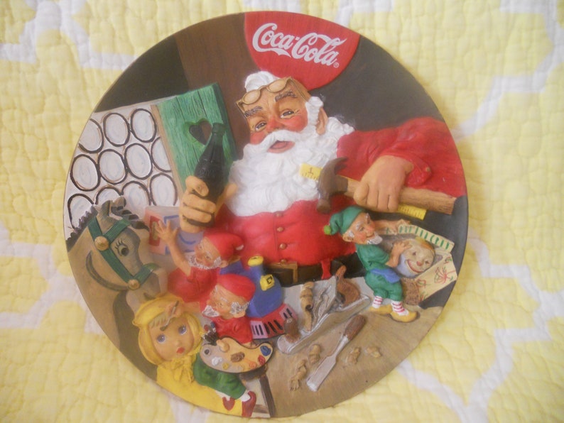 Santa's Coca Cola Workshop Hand Crafted 3 D Plate. Limited image 0