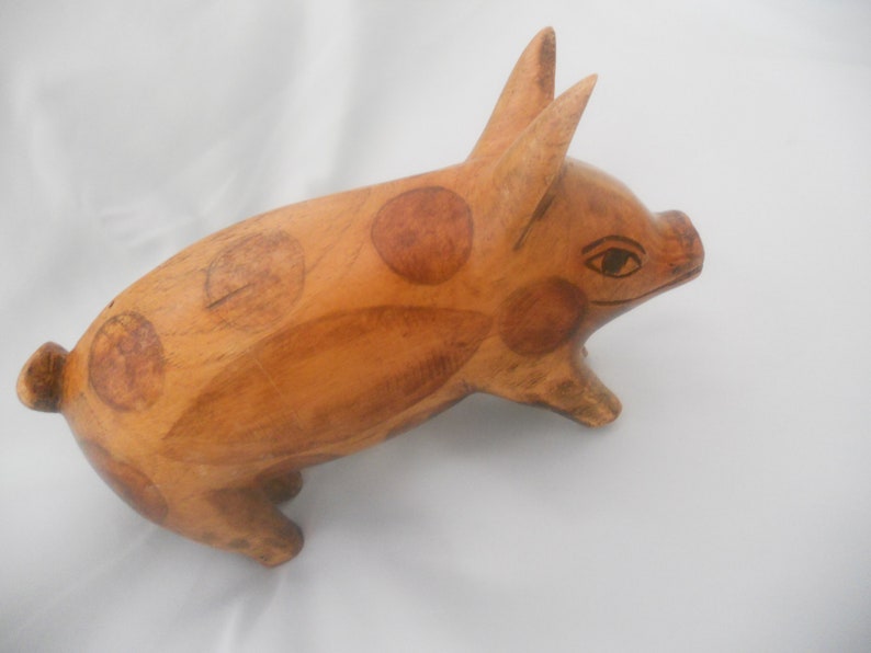 Wooden Pig Figurine.Collectible  Wood Animal Sculpture.Home image 0