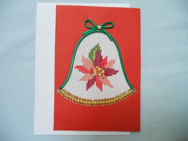 Hand Embroidered Christmas Greeting Card.Cross Stich Greeting image 0