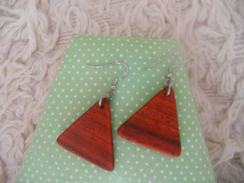 Exotic Wood Padauk Earrings. Red Wooden Jewelry. Handcrafted image 0