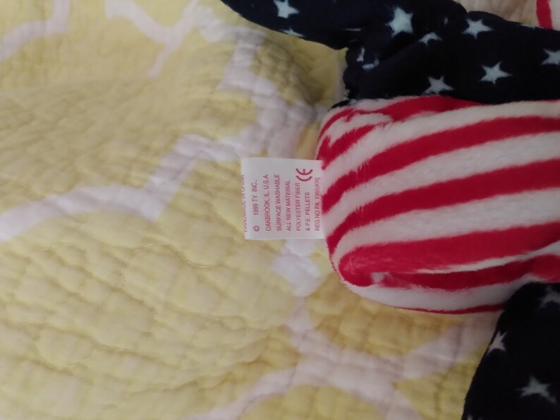 Ty Beanie Baby Spangle Pink Face Bear June 14 1999 Retired with Tag Error.4th July Patriotic Gift. image 8