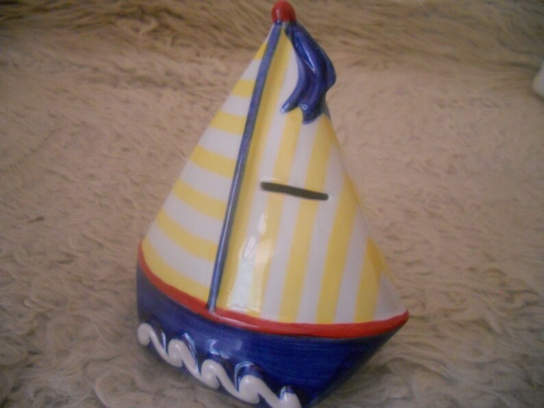 Vintage Sailboat Bank Andrea by Sadek.Ceramic Coin Bank made image 0