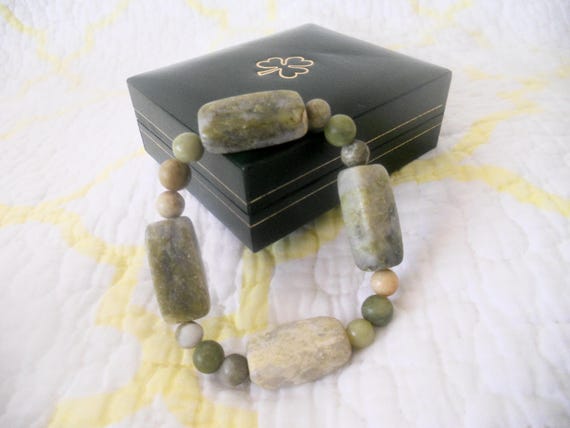 Irish Genuine Marble Bracelet with Original Green Box with Clover. Stretched Irish Bracelet. Jewelry. Gift for Her.