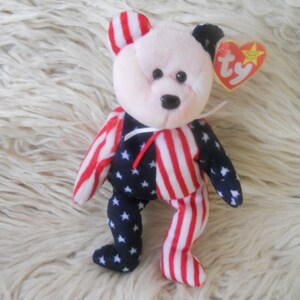 Ty Beanie Baby Spangle Pink Face Bear June 14 1999 Retired with Tag Error.4th July Patriotic Gift. image 4