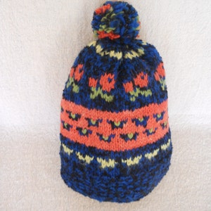 Hand Knitted Kid's Hat.Kid's Hat with Pompom for 3-4 years old. Handcrafted Winter Hat.