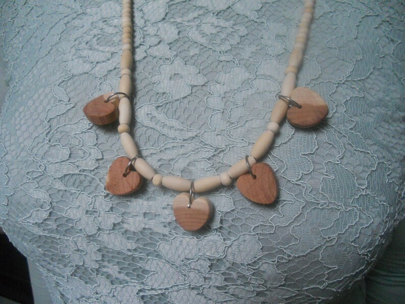 Exotic Wood Aromatic Cedar Beaded Necklace. Heart Shaped image 0