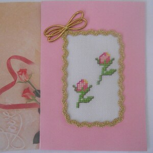 Greeting Card.Hand Embroidered Cross Stitch Card.Two Roses Card.Handcrafted Card.Gift for Her, Girlfriend, Wife. image 4