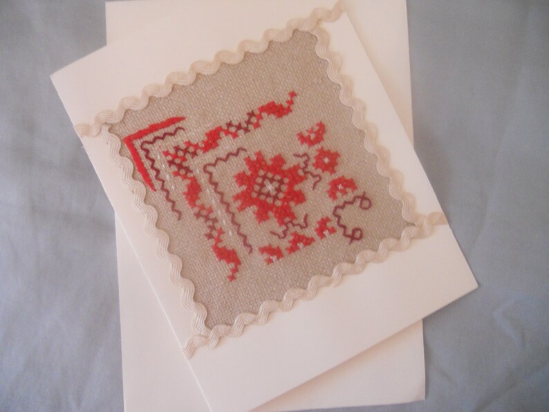 Hand Embroidered Greeting Card. Cross Stitch Greeting image 0